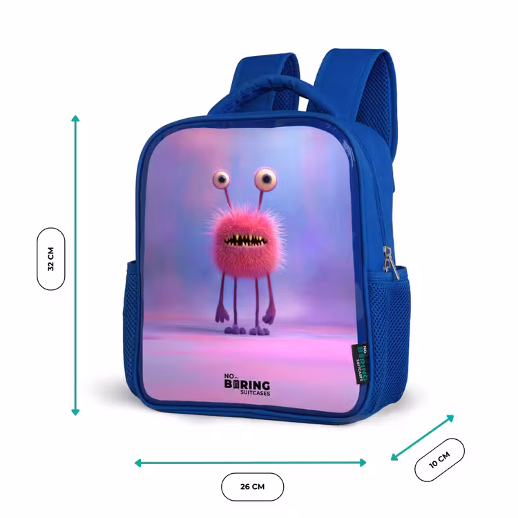 Kinderrucksack - Blau - Rosa pelziges Monster mit großen Augen — 6