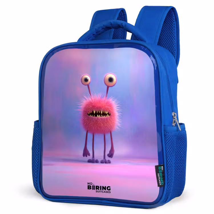 Kinderrucksack - Blau - Rosa pelziges Monster mit großen Augen — 7