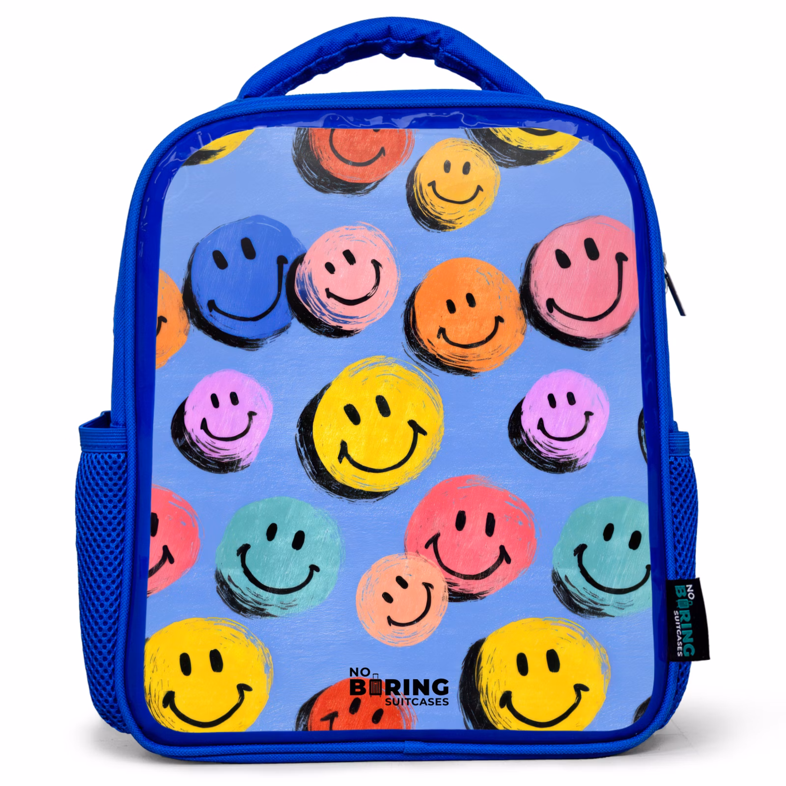 Kinderrucksack - Blau - Ein verspieltes und künstlerisches Muster aus bunten Smileys — 1