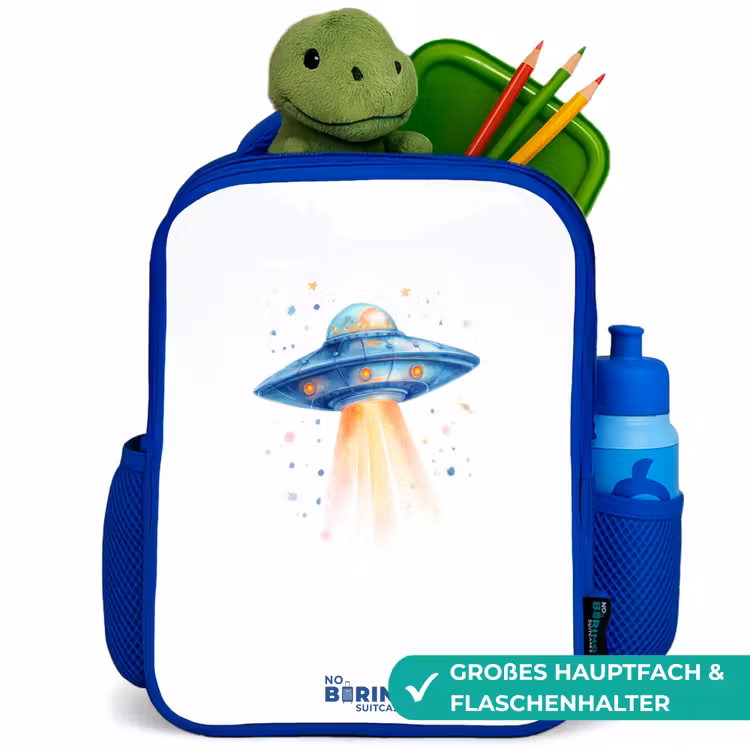 Kinderrucksack - Blau - Blaues Raumschiff mit Lichtstrahl — 3
