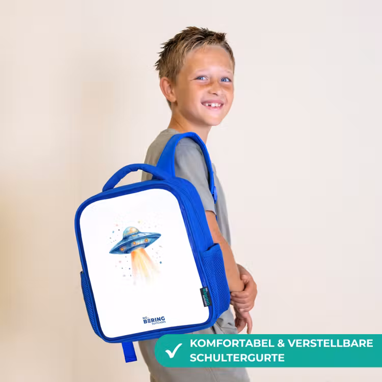 Kinderrucksack - Blau - Blaues Raumschiff mit Lichtstrahl — 5