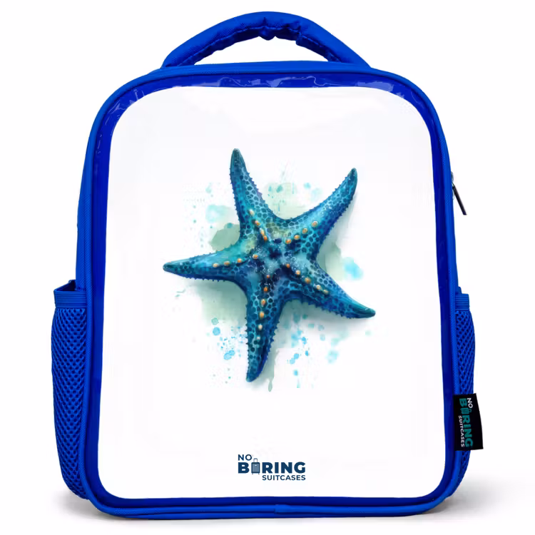 Kinderrucksack - Blau - Blauer Seestern auf weißem Hintergrund — 1