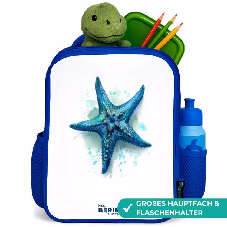 Kinderrucksack - Blau - Blauer Seestern auf weißem Hintergrund — 3