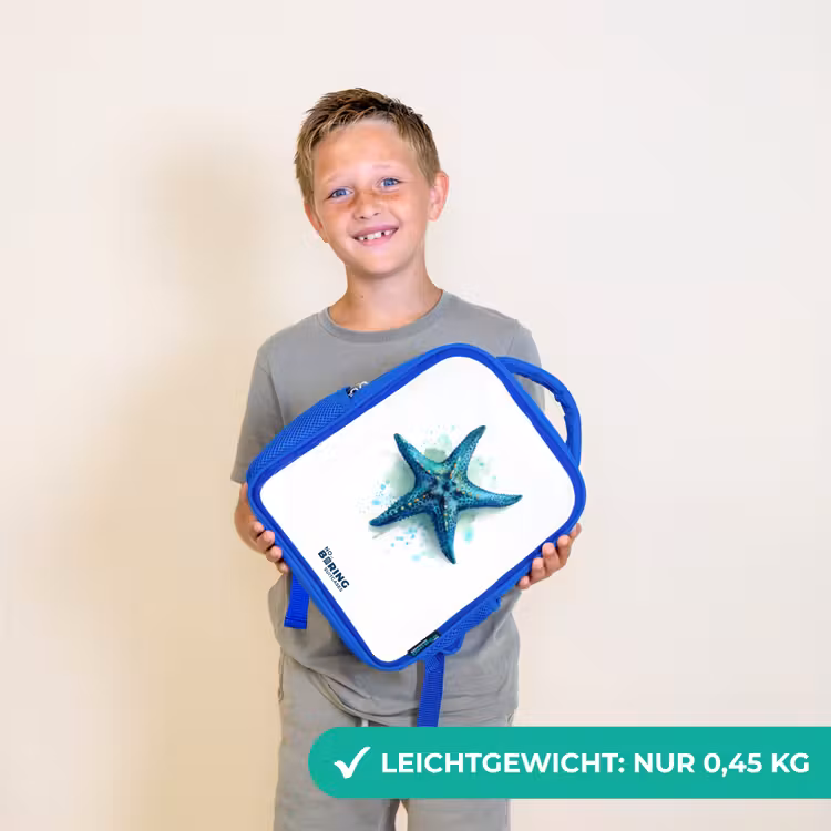 Kinderrucksack - Blau - Blauer Seestern auf weißem Hintergrund — 4