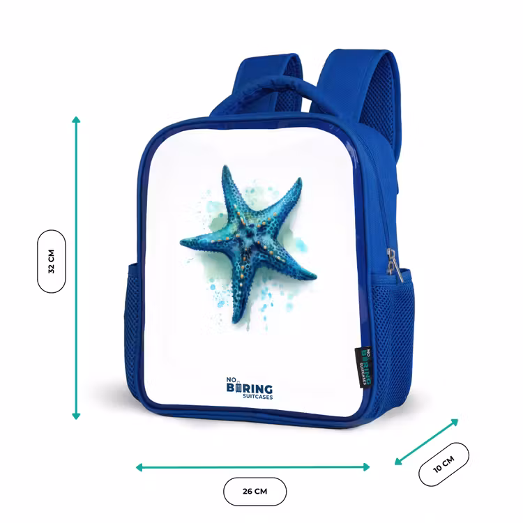 Kinderrucksack - Blau - Blauer Seestern auf weißem Hintergrund — 6