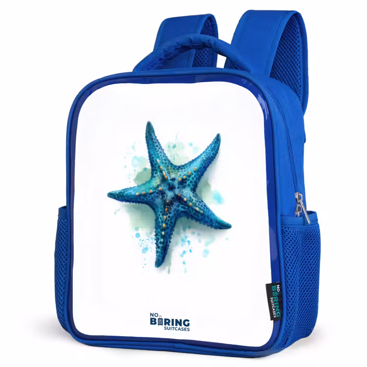 Kinderrucksack - Blau - Blauer Seestern auf weißem Hintergrund — 7