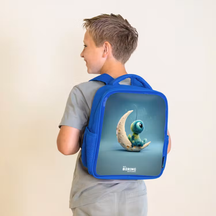 Kinderrucksack - Blau - Verträumte Kreatur auf dem Mond — 2