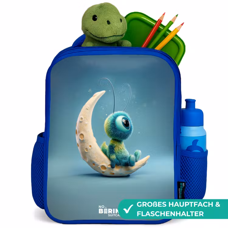 Kinderrucksack - Blau - Verträumte Kreatur auf dem Mond — 3