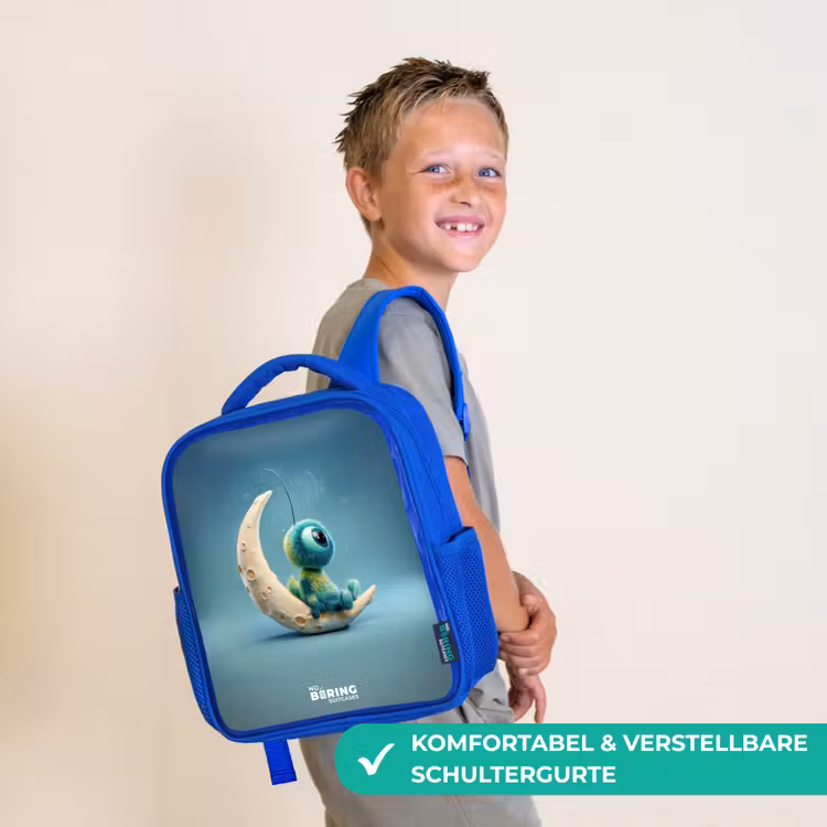 Kinderrucksack - Blau - Verträumte Kreatur auf dem Mond — 5