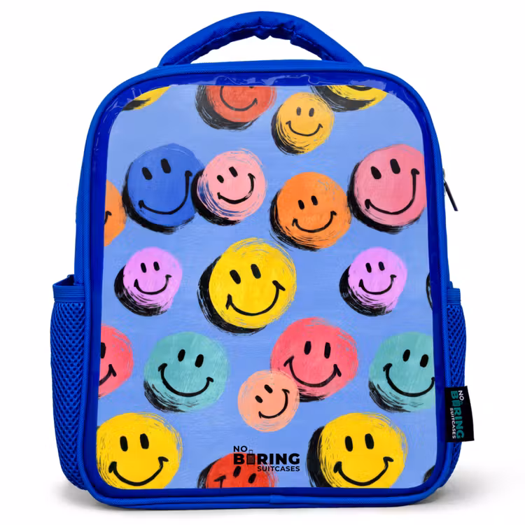 Kinderrucksack - Blau - Ein verspieltes und künstlerisches Muster aus bunten Smileys — 1