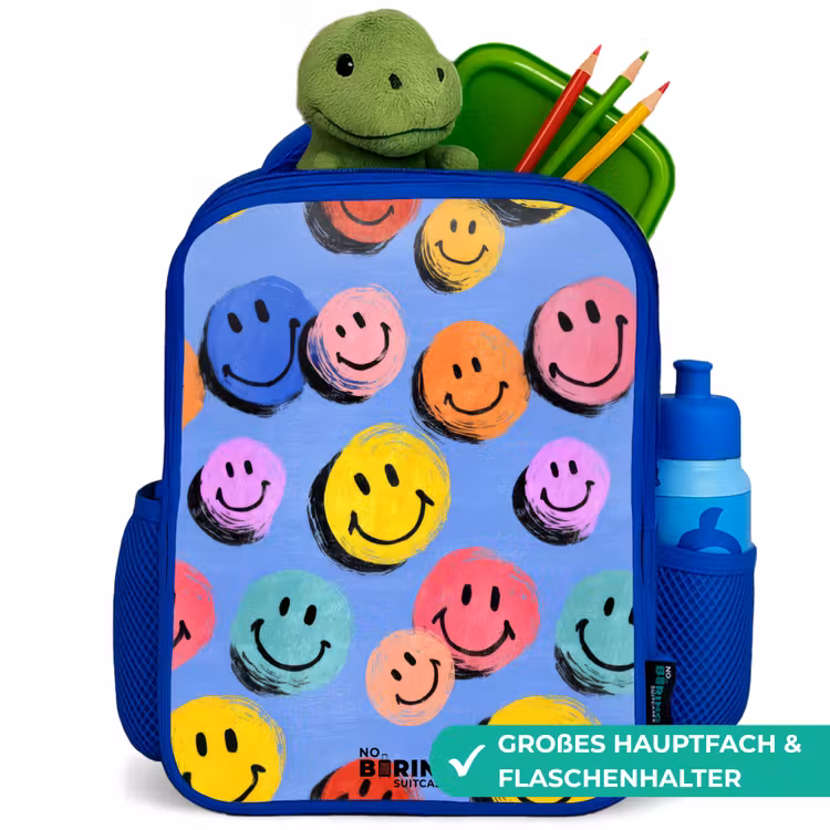 Kinderrucksack - Blau - Ein verspieltes und künstlerisches Muster aus bunten Smileys — 3