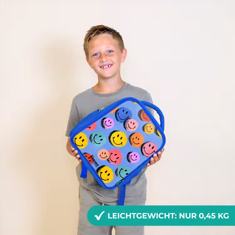 Kinderrucksack - Blau - Ein verspieltes und künstlerisches Muster aus bunten Smileys — 4