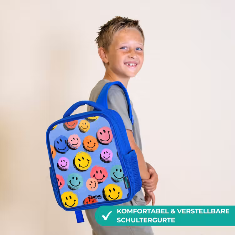Kinderrucksack - Blau - Ein verspieltes und künstlerisches Muster aus bunten Smileys — 5