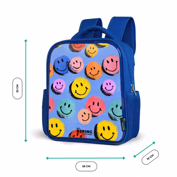 Kinderrucksack - Blau - Ein verspieltes und künstlerisches Muster aus bunten Smileys — 6