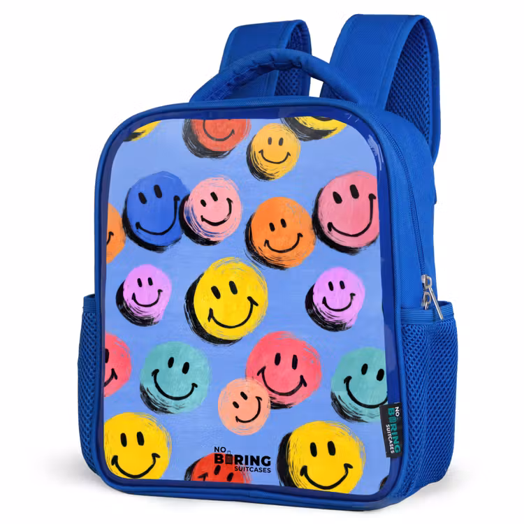 Kinderrucksack - Blau - Ein verspieltes und künstlerisches Muster aus bunten Smileys — 7