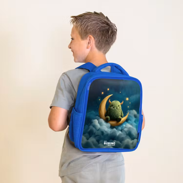 Kinderrucksack - Blau - Grünes Ungeheuer auf Mondsichel — 2