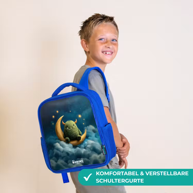 Kinderrucksack - Blau - Grünes Ungeheuer auf Mondsichel — 5