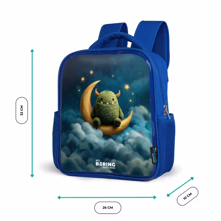 Kinderrucksack - Blau - Grünes Ungeheuer auf Mondsichel — 6