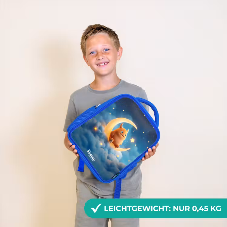 Kinderrucksack - Blau - Orangefarbenes Ungeheuer auf Mondsichel — 4