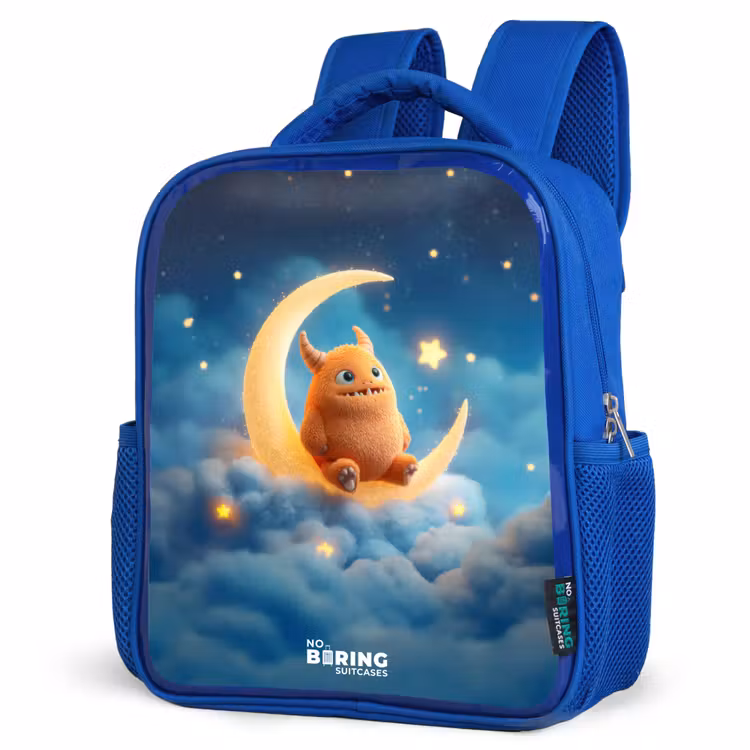Kinderrucksack - Blau - Orangefarbenes Ungeheuer auf Mondsichel — 7