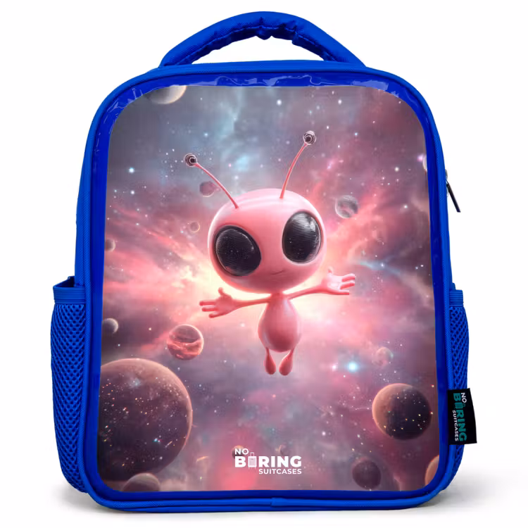 Kinderrucksack - Blau - Rosa Alien im Sternennebel — 1