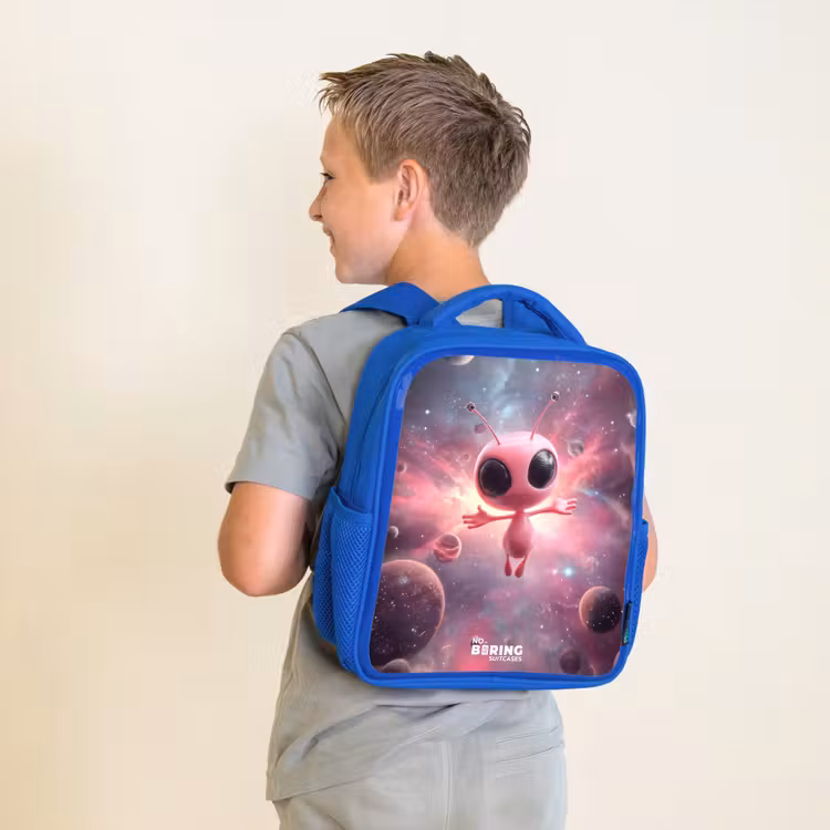 Kinderrucksack - Blau - Rosa Alien im Sternennebel — 2
