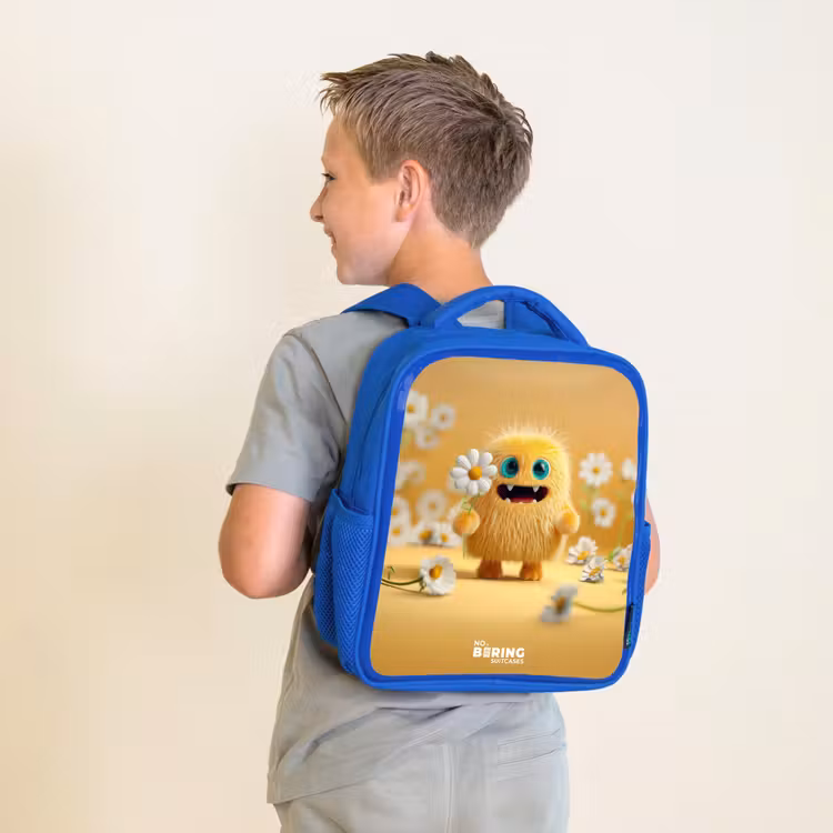 Kinderrucksack - Blau - Monster - Kreatur - Blume - Gelb — 2
