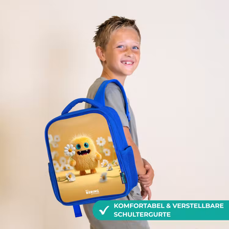 Kinderrucksack - Blau - Monster - Kreatur - Blume - Gelb — 5