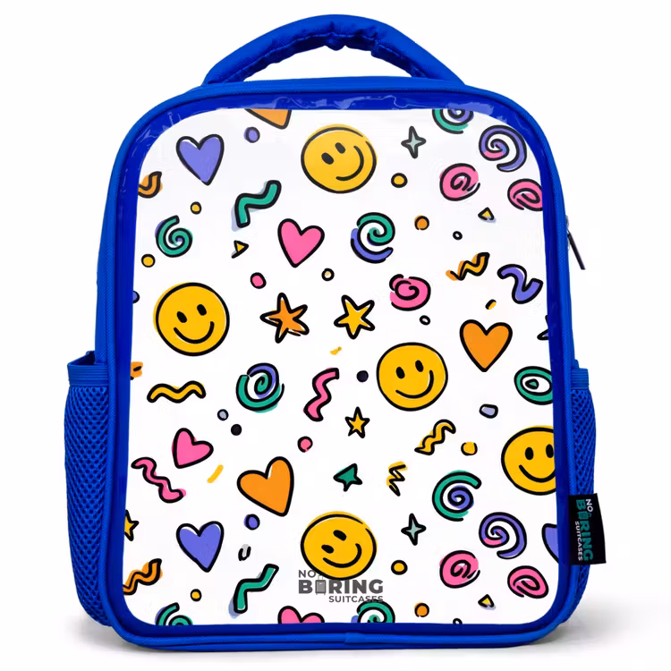 Kinderrucksack - Blau - Smiley - Herz - Stern — 1