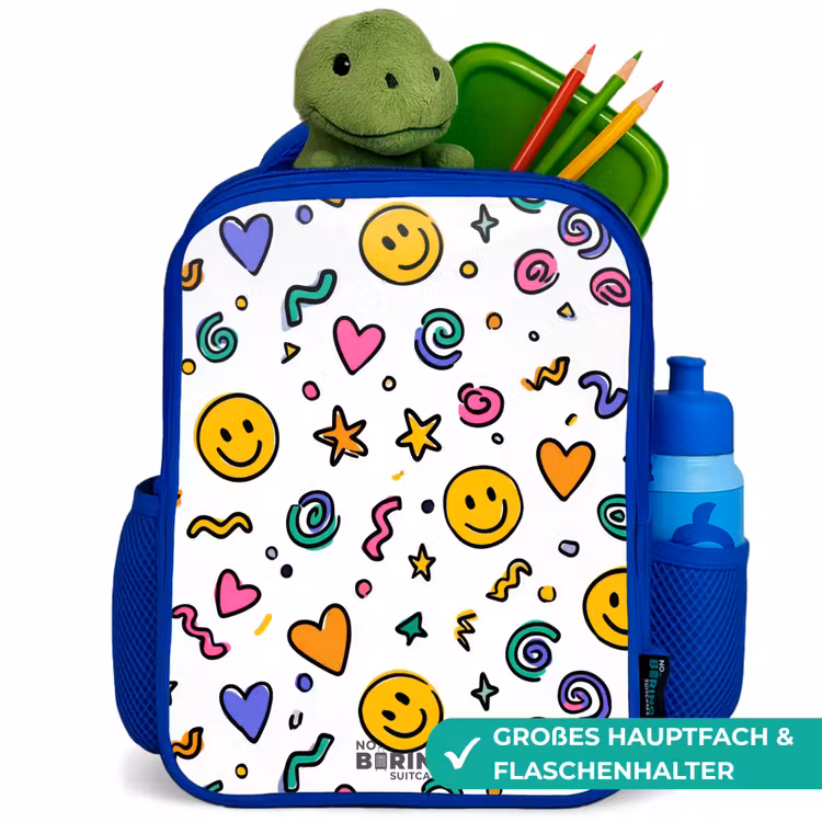 Kinderrucksack - Blau - Smiley - Herz - Stern — 3
