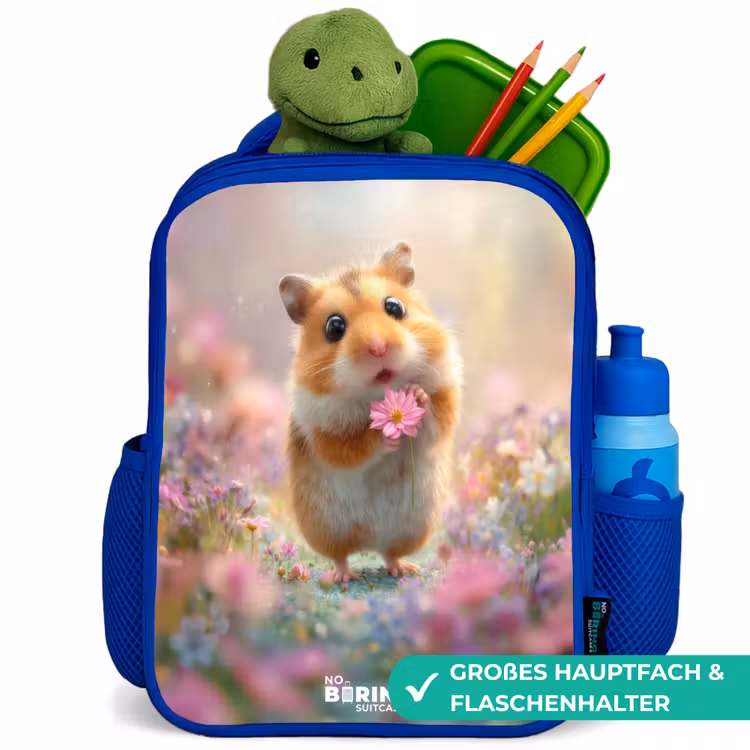 Kinderrucksack - Blau - Hamster - Blume - Natur - Tier — 3