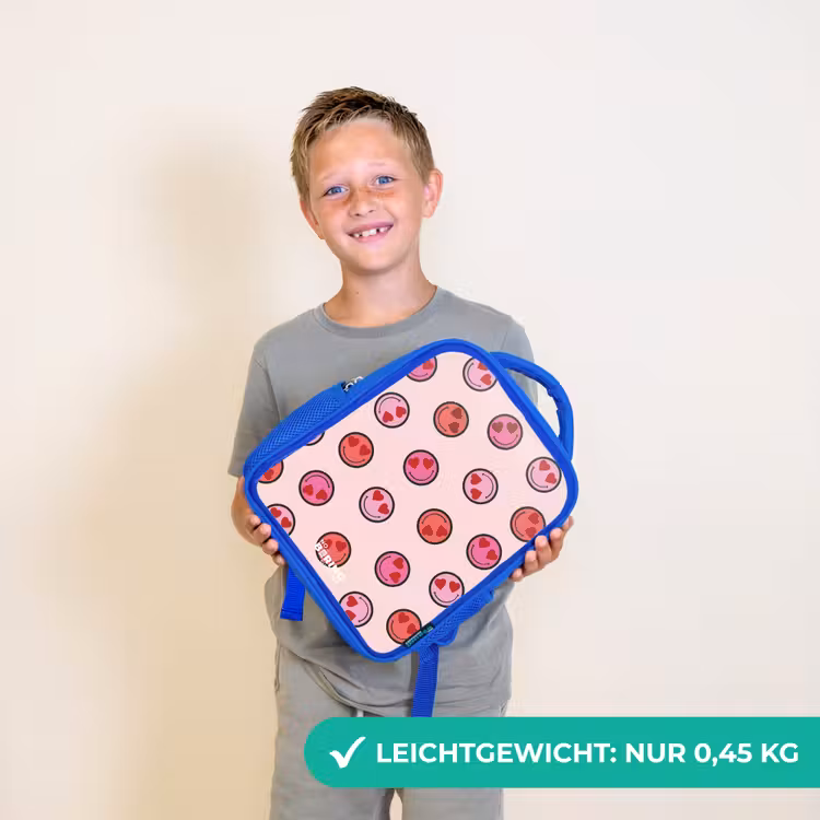 Kinderrucksack - Blau - Herz - Smiley - Muster — 4