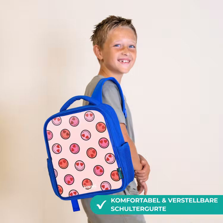 Kinderrucksack - Blau - Herz - Smiley - Muster — 5
