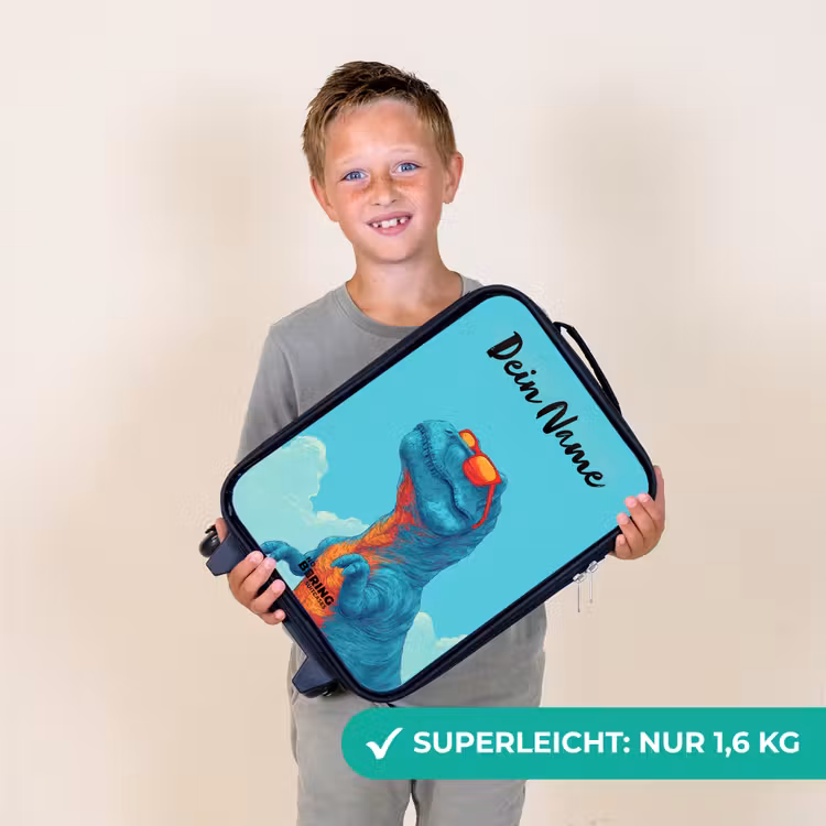 Kinderkoffer mit Name - Dino - Sonnenbrille - Blau — 2