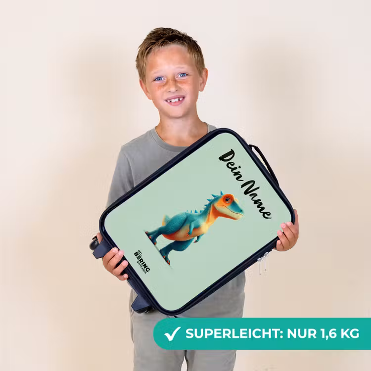 Kinderkoffer mit Name - Dino - Tier - Grün - Orange — 2