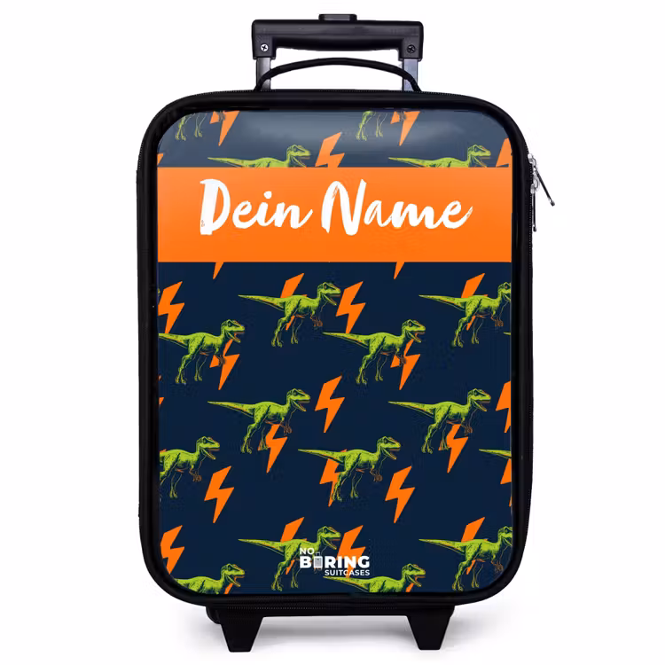 Kinderkoffer mit Name - Dinos - Blitze - Tiere - Blau — 1
