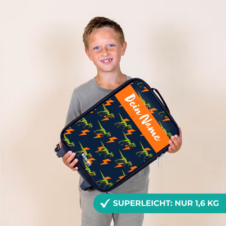 Kinderkoffer mit Name - Dinos - Blitze - Tiere - Blau — 2