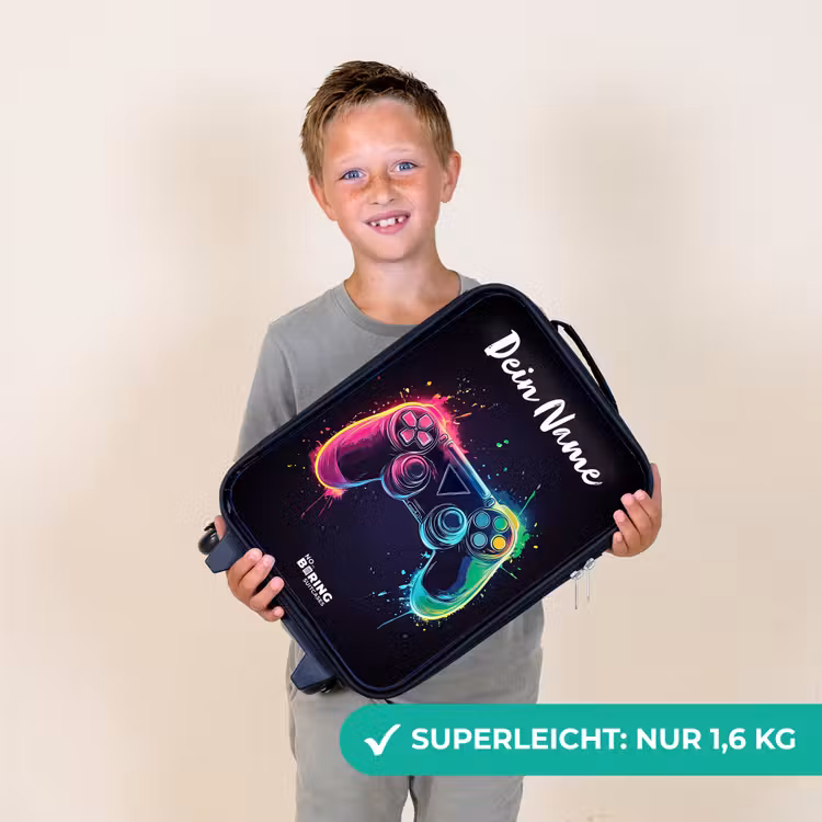 Kinderkoffer mit Name - Neon - Controller - Farbspritzer - Spiel — 2
