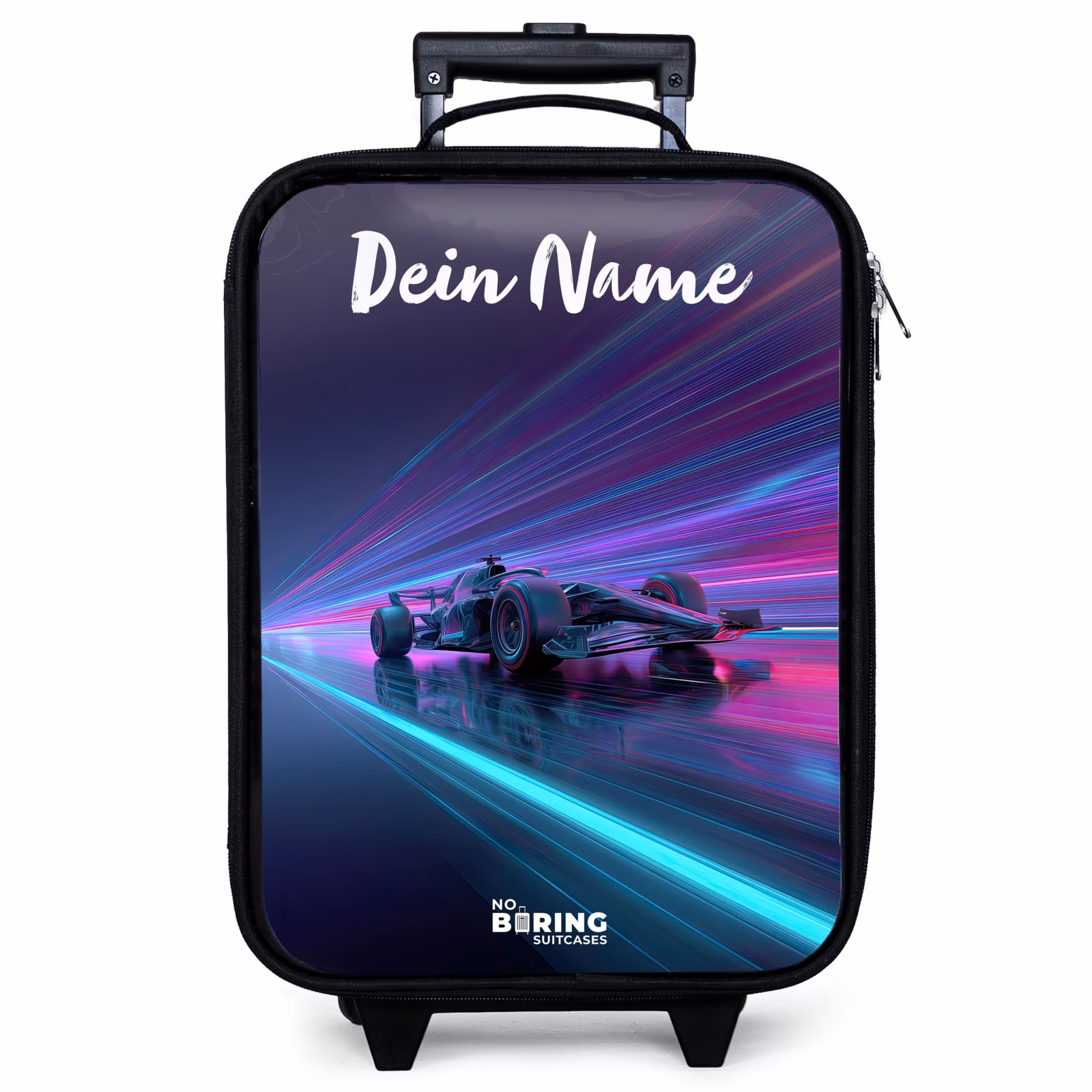 Kinderkoffer mit Name - Lichtbalken - Neon - Rennwagen - Lila — 1