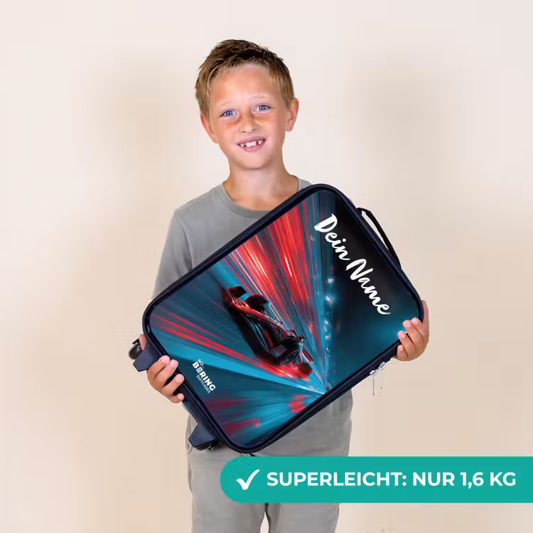 Kinderkoffer mit Name - Formel 1 - Rennwagen - Rot - Neonlichter — 2