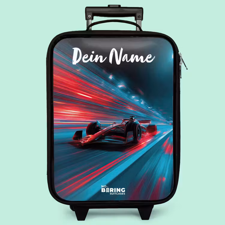 Kinderkoffer mit Name - Formel 1 - Rennwagen - Rot - Neonlichter — 3