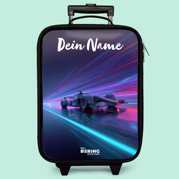 Kinderkoffer mit Name - Lichtbalken - Neon - Rennwagen - Lila — 3