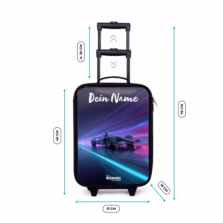 Kinderkoffer mit Name - Lichtbalken - Neon - Rennwagen - Lila — 7
