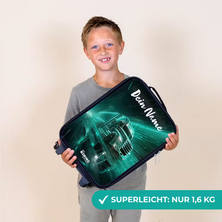 Kinderkoffer mit Name - Lkw - Stadt - Grün - Neon — 2