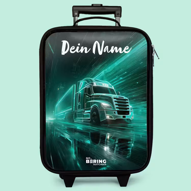 Kinderkoffer mit Name - Lkw - Stadt - Grün - Neon — 3