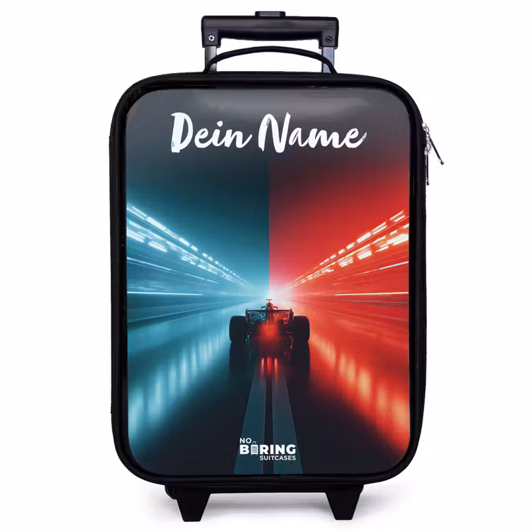 Kinderkoffer mit Name - Rennwagen - Beleuchtung - Neon - Rot — 1