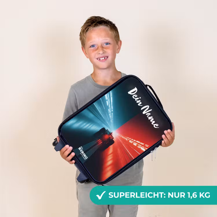 Kinderkoffer mit Name - Rennwagen - Beleuchtung - Neon - Rot — 2