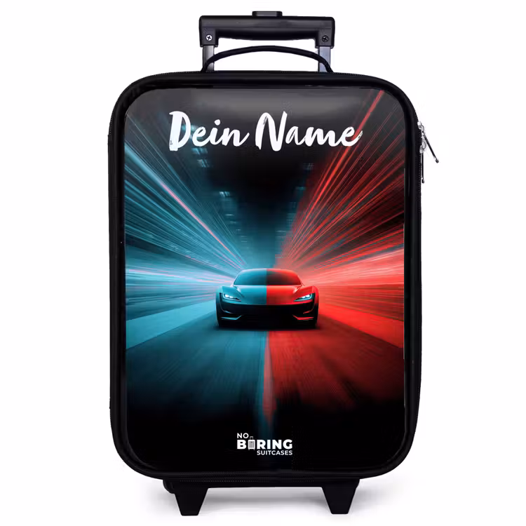 Kinderkoffer mit Name - Sportwagen - Blau - Neon - Stadt — 1