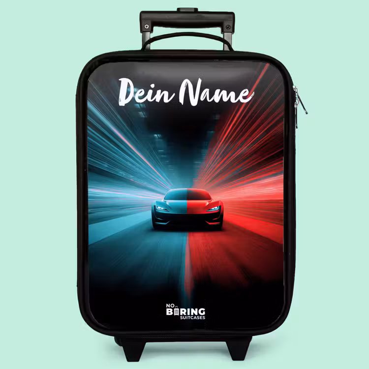 Kinderkoffer mit Name - Sportwagen - Blau - Neon - Stadt — 3