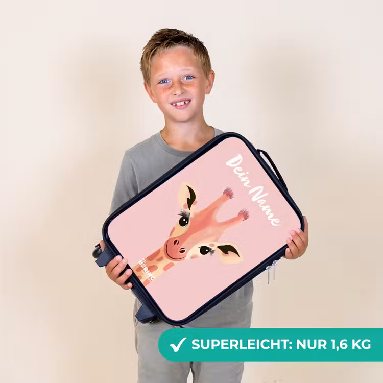 Kinderkoffer mit Name - Giraffe - Wimpern - Minimalistisch - Rosa — 2